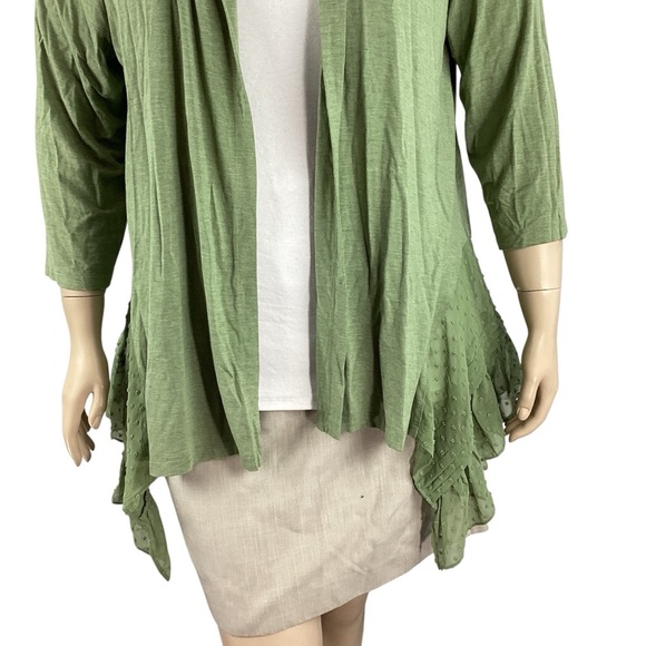 LOGO by Lori Goldstein Green Open Cardigan Swiss Dot Trim XL - Picture 3 of 7